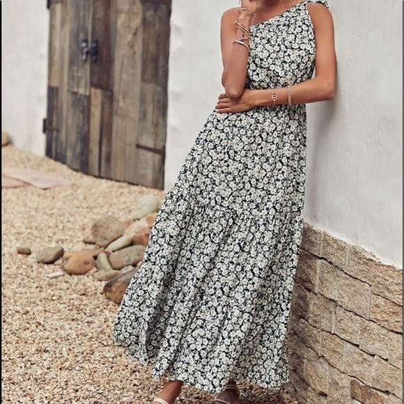 Boho floral print one shoulder A line dress - Picture 8 of 8